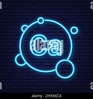 Blue calcium neon sign. Calcium mineral. Vector stock illustration. Stock Vector