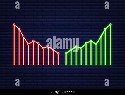Profit and lost money or budget. Cash and rising graph arrow up, concept of business success. Capital earnings, benefit, neon. Vector stock Stock Vector
