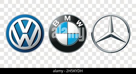 Kiev, UKRAINE - November 12, 2021: Logos collection of 3 car brands, vector on transparent Stock Vector