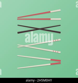 Set: Chopsticks. Green background. Vector illustration, flat design Stock Vector