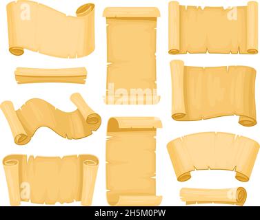 Old sheet of paper cartoon with curled corner, stationery paper letter ...