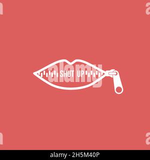 Lips zipped. Woman's mouth with zipper closing lips shut. Concept of shut up, keeping quiet. Vector illustration, flat design Stock Vector