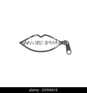 Lips zipped. Woman's mouth with zipper closing lips shut. Concept of shut up, keeping quiet. Vector illustration, flat design Stock Vector