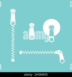 Icon zipper set. Zippered lock. Closed zipper. Fastener. Vector illustration Stock Vector