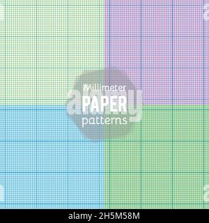 Set: paper patterns. Millimeter papers in different colors. Vector illustration Stock Vector