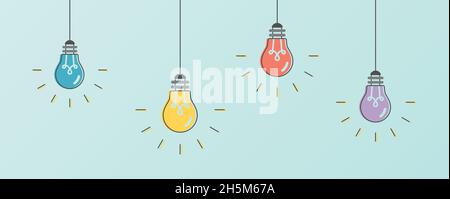 Light bulbs hanging. Vector illustration, flat design Stock Vector