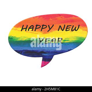 Speech Bubble Message Happy New Year in Rainbow Colors Stock Vector