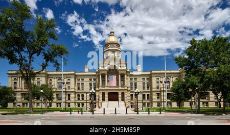 The state capitol in Cheyenne, the largest city in Wyoming.  The building's cornerstone was laid in 1887, three years before Wyoming graduated from te Stock Photo