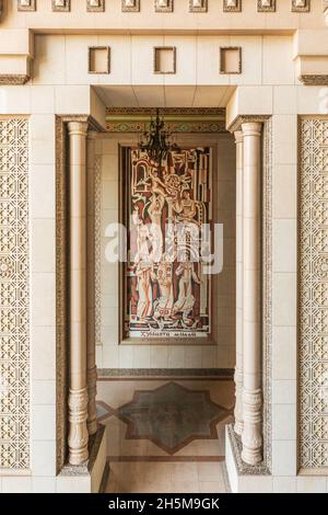 Dushanbe, Tajikistan. August 12, 2021. Detail of decoration at Navruz Palace in Dushanbe. Stock Photo
