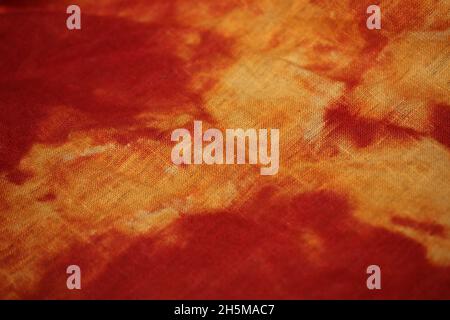 Red and yellow textile psychedelic design close up background high quality big size print Stock Photo