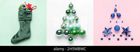 Beautiful Christmas collage on color background Stock Photo