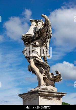 Angel with column statue, Ponte Sant'Angelo, Rome, Italy, 2021. Stock Photo