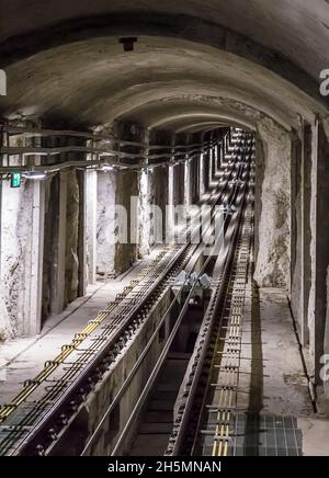 HAIFA, ISRAEL - OCTOBER 24, 2018: The Carmelit an underground funicular railway, one of the smallest subway systems in the world, having only four car Stock Photo