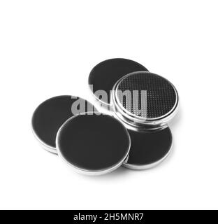 Lithium button cell batteries on white background Stock Photo