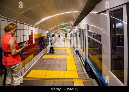 HAIFA, ISRAEL - OCTOBER 24, 2018: The Carmelit an underground funicular railway, one of the smallest subway systems in the world, having only four car Stock Photo