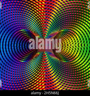 Wormhole Optical Illusion iridescent, Double Worm Hole colorful spectrum gradient, Abstract Hypnotic psychedelic tunnel space. Multicolors Twisted Vec Stock Vector