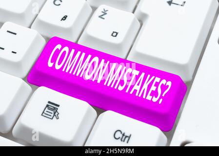 Handwriting text Common Mistakes Question. Word Written on repeat act or judgement misguided making something wrong Creating New Online Shop Business Stock Photo