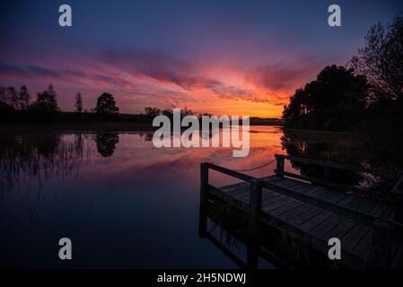 Sunset at Lindean Loch near Selkirk in the Scottish Borders, Scotland, UK Stock Photo