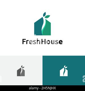 Fresh Green Leaf House Real Estate Realty Logo Stock Vector