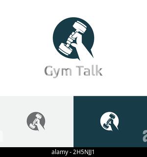 Gym Talk Sport Consulting Application Strong Dumbbell Logo Stock Vector