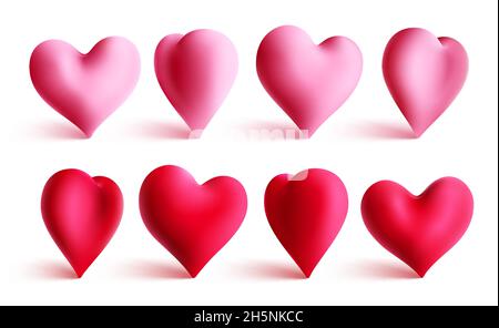 Hearts element vector set. 3d heart valentine collection design in side and front view angle isolated in white background for valentines romantic. Stock Vector