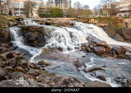 A Reedy River Falls in Greenville, South Carolina Stock Photo