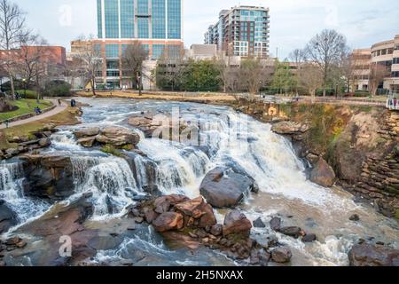 A Reedy River Falls in Greenville, South Carolina Stock Photo