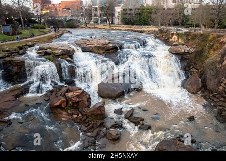 A Reedy River Falls in Greenville, South Carolina Stock Photo