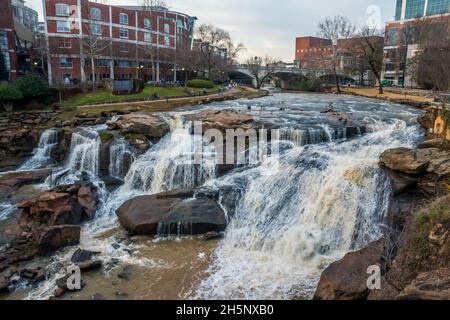 A Reedy River Falls in Greenville, South Carolina Stock Photo