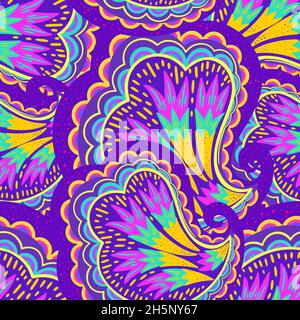 Funky colorful seamless psychedelic pattern for design and decoration. Stock Vector