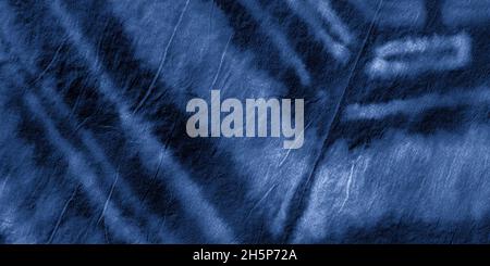 Blue Denim Ikad Chevron. Tie Dye Background. Stock Photo