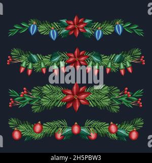 watercolor christmas frames borders vector design illustration Stock Vector