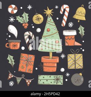 hand drawn christmas element set vector design illustration Stock Vector