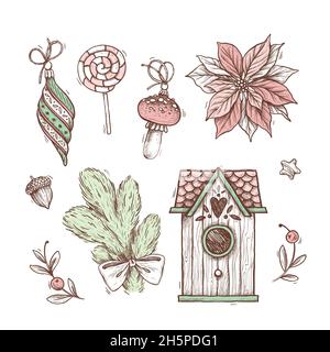 hand drawn christmas element collection vector design illustration Stock Vector