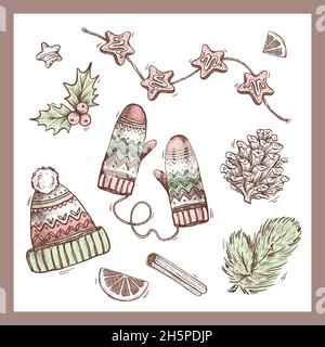 hand drawn christmas element set vector design illustration Stock Vector
