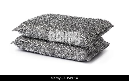 Metal sponge for washing dishes on a white background Stock Photo