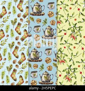 watercolor christmas pattern collection vector design illustration Stock Vector