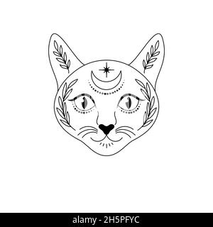 Cat head in line art style. Stock Vector
