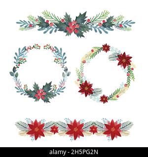 flat christmas frames borders collection vector design illustration Stock Vector