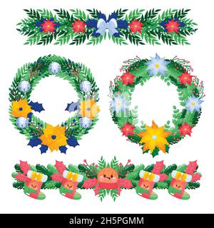 hand drawn christmas frames borders vector design illustration Stock Vector
