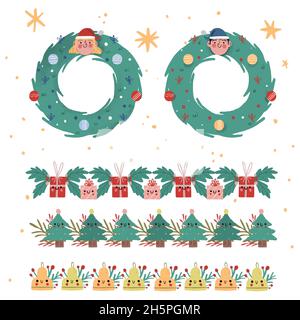 hand drawn christmas frames borders vector design illustration Stock Vector