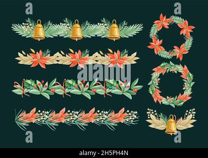 watercolor christmas frames borders pack vector design illustration Stock Vector