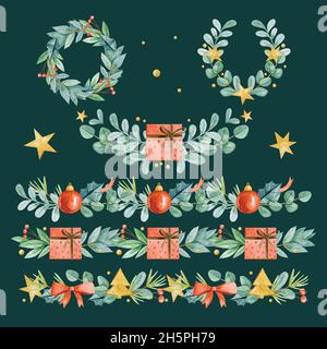 watercolor christmas frames borders set vector design illustration Stock Vector