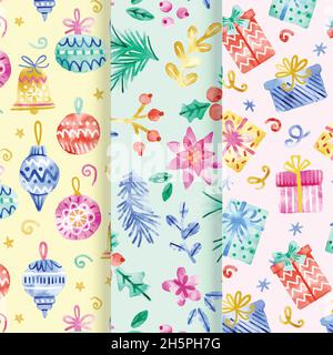 watercolor christmas pattern collection vector design illustration Stock Vector