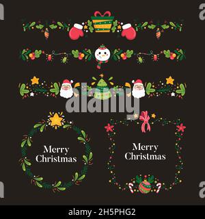 hand drawn christmas frames borders vector design illustration Stock Vector