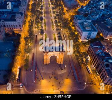 Aerial view of Barcelona with Triumphal Arch Stock Photo