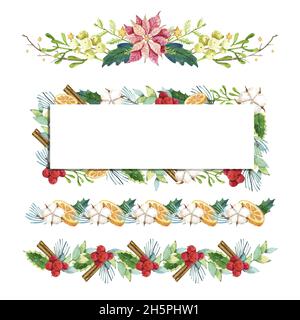 watercolor christmas frames borders vector design illustration Stock Vector