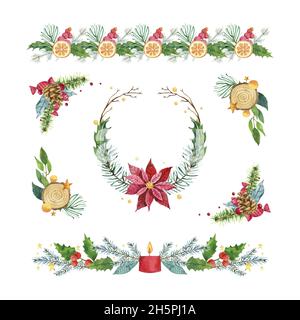 watercolor christmas frames borders vector design illustration Stock Vector