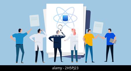 team of scientist working teamwork on data science big data database molecular particle Stock Vector