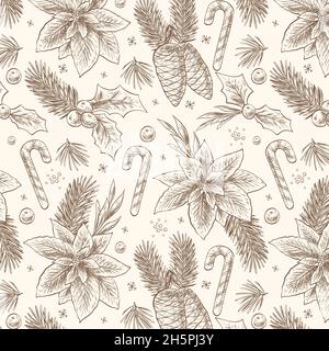 realistic hand drawn christmas pattern vector design illustration Stock Vector